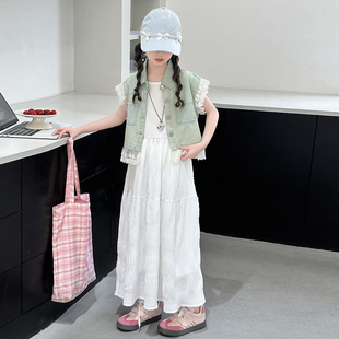 女童套装夏季时尚洋气时髦儿童2025新款短袖马甲大童女孩连衣裙子