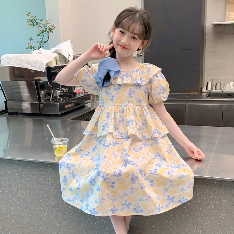 贝田2026新款夏季女童连衣裙洋气碎花裙儿童裙子夏天女孩小公主群