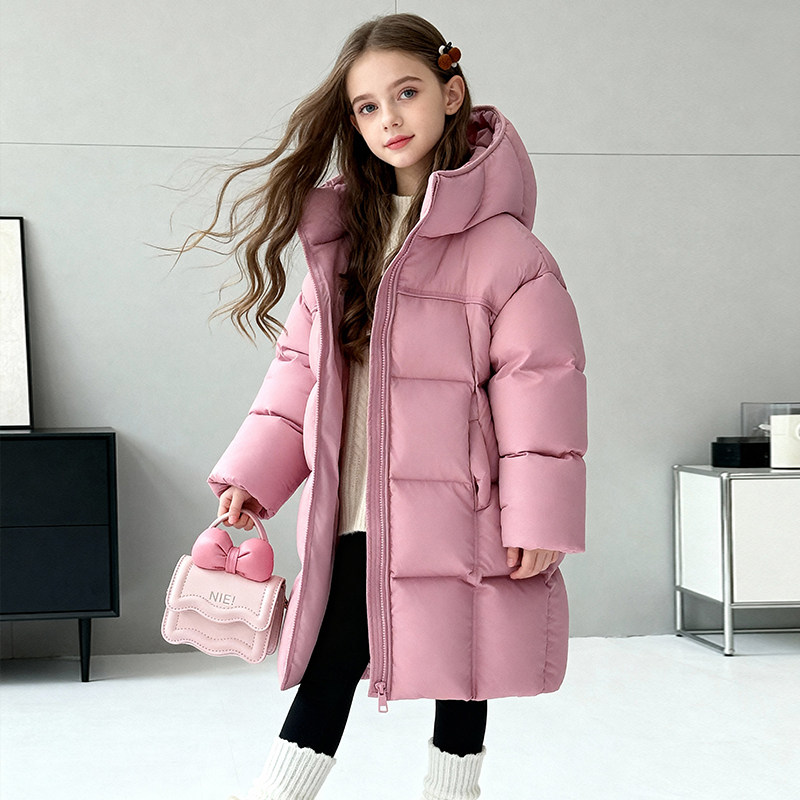 女童中长款羽绒服儿童韩范洋气冬季2025新款女款大童加厚御寒外套