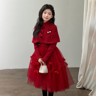女童冬装套装冬季穿搭一整套高级感红色2025新款洋气时髦时尚裙子