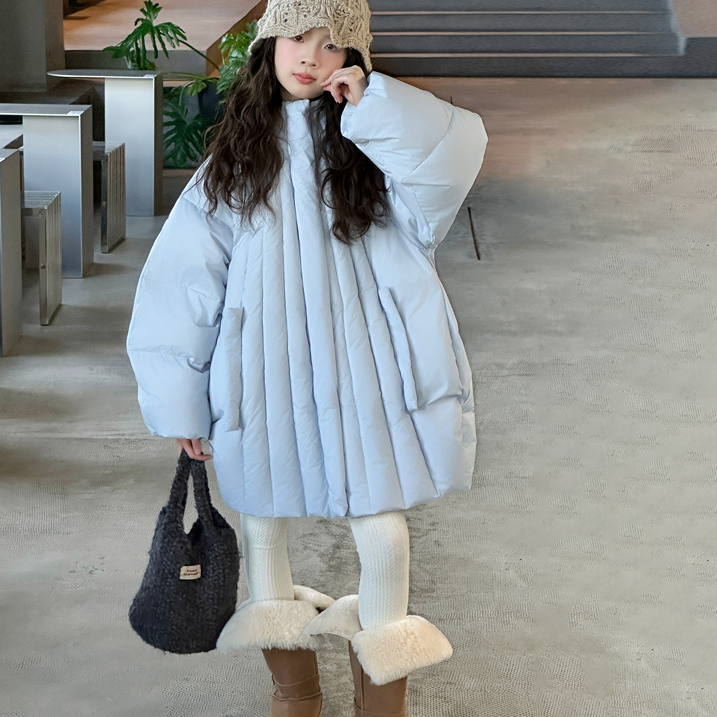 贝田女童冬季加厚中长款羽绒服