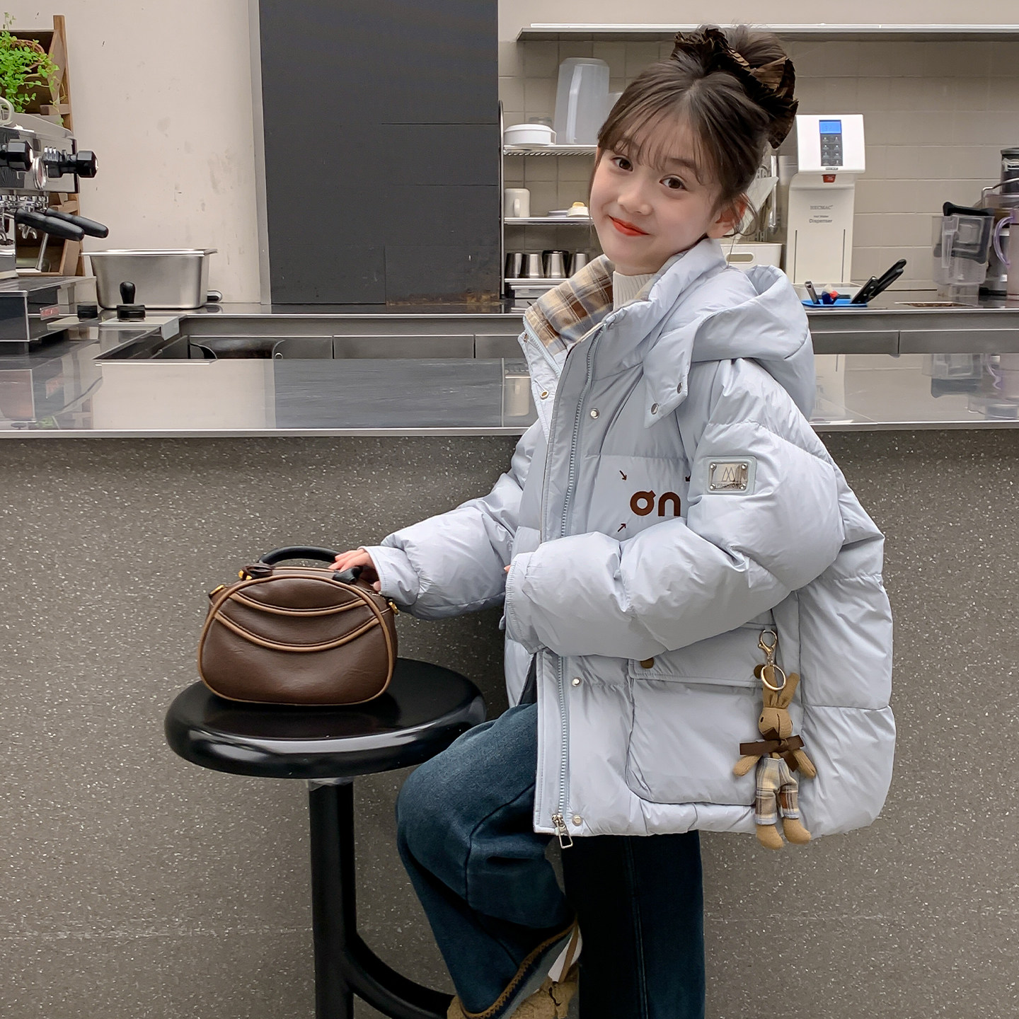 贝田女童棉服儿童中长款棉袄2025新款洋气冬装女孩冬季中大童外套