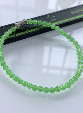 缅甸天然翡翠A货，卡3.8高冰种晴阳绿冰绿小米珠圆珠手串手链465