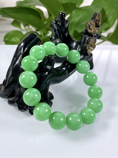 缅甸天然翡翠A货 卡12.6冰糯种满绿阳绿圆珠手串手链5115