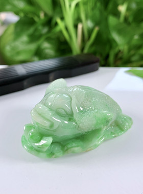 缅甸天然翡翠A货，冰润飘绿五钱招财金蟾小茶宠小摆件6886