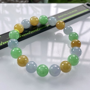 缅甸天然翡翠A货 卡10冰种起胶三彩多宝圆珠手串手链3317