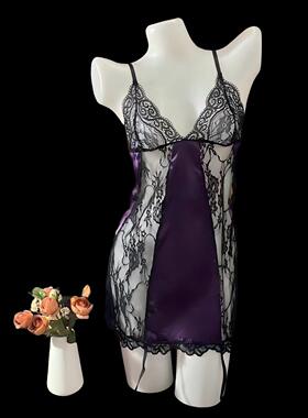 【致命魅惑】（80-180斤）性感q趣内衣紫色蕾丝睡裙纯欲禁欲系透