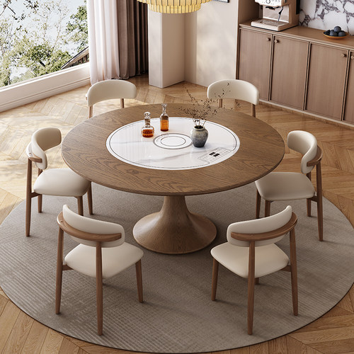 白蜡木实木圆餐桌电动转盘圆桌