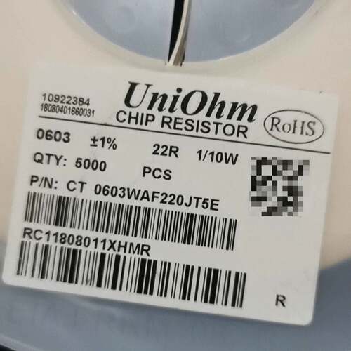 可维修UniOhm 0603贴片电阻 22R 1 1/10W 整议价