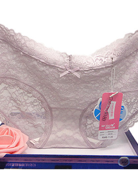 彩田内裤女网纱蕾丝边透明性感正品夏中腰36125三角平脚银离子裆