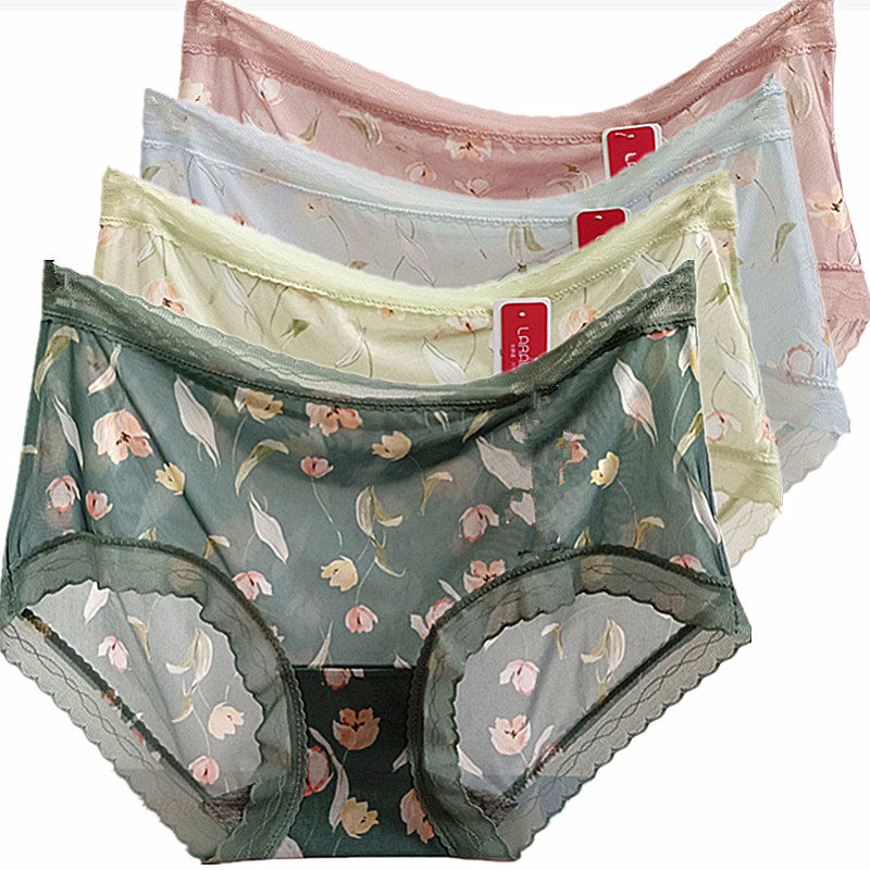 彩田花仙子内裤超薄款印花冰丝中腰面膜透蕾丝边性感抗菌日系甜美,女士内衣/男士内衣/家居服,平角裤,淘宝优惠券,粉丝福利购,淘宝优惠卷