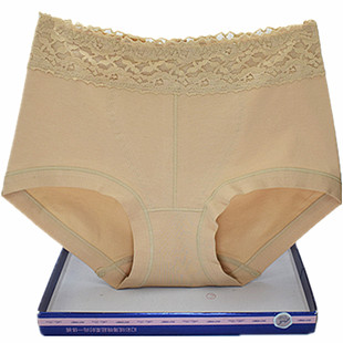 彩田内裤 女有机棉全棉吸湿提臀收腹平脚美体蕾丝边30937纯色包臀