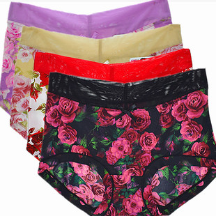 4条装彩田内裤女高腰大码牛奶冰丝印花速干全棉裆平脚30795包臀新
