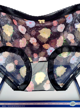 2023彩田花仙子内裤女高腰全网纱透气21981印花茶多酚净化底裆薄