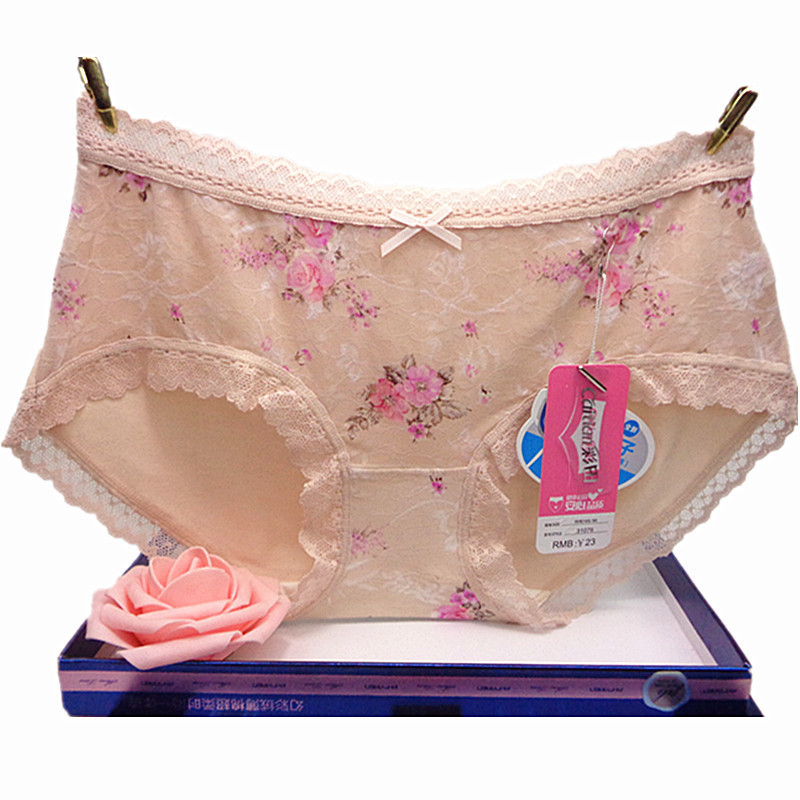 彩田内裤女 中腰莫代尔棉蕾丝边  高腰平脚网纱大码无痕正品全棉