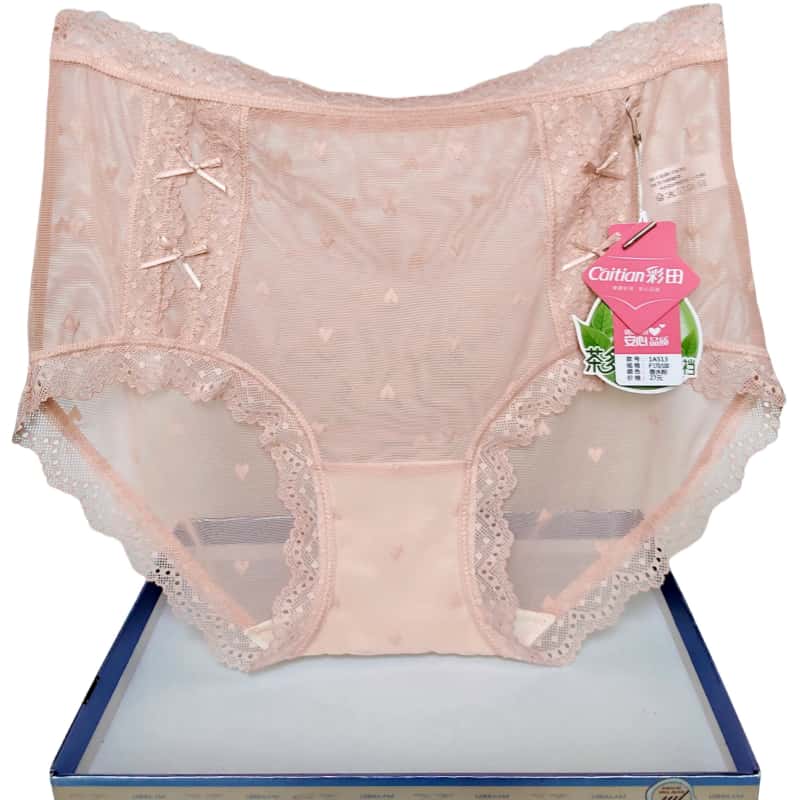 彩田内裤女网布蕾丝透明中腰