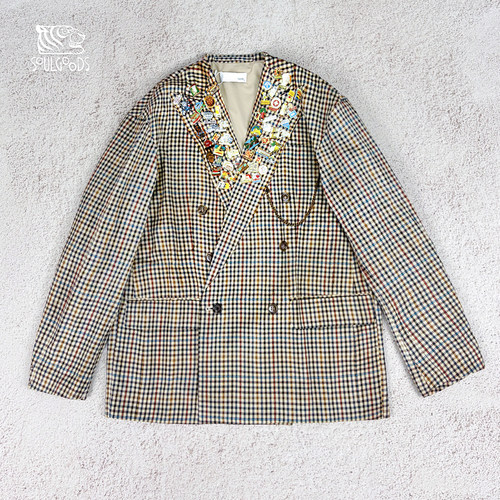 现货授权TOLQ Collarless Double Jacket 无领格纹印花夹克26SS