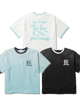 FLAGSTUFF 25SS RINGER TEE(KANJI LOGO)复古褪色汉字LOGO短袖T恤