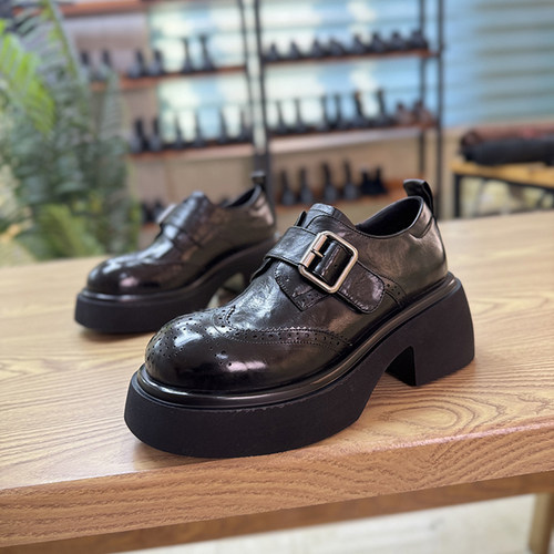 单鞋女松糕厚底小个子复古乐福鞋