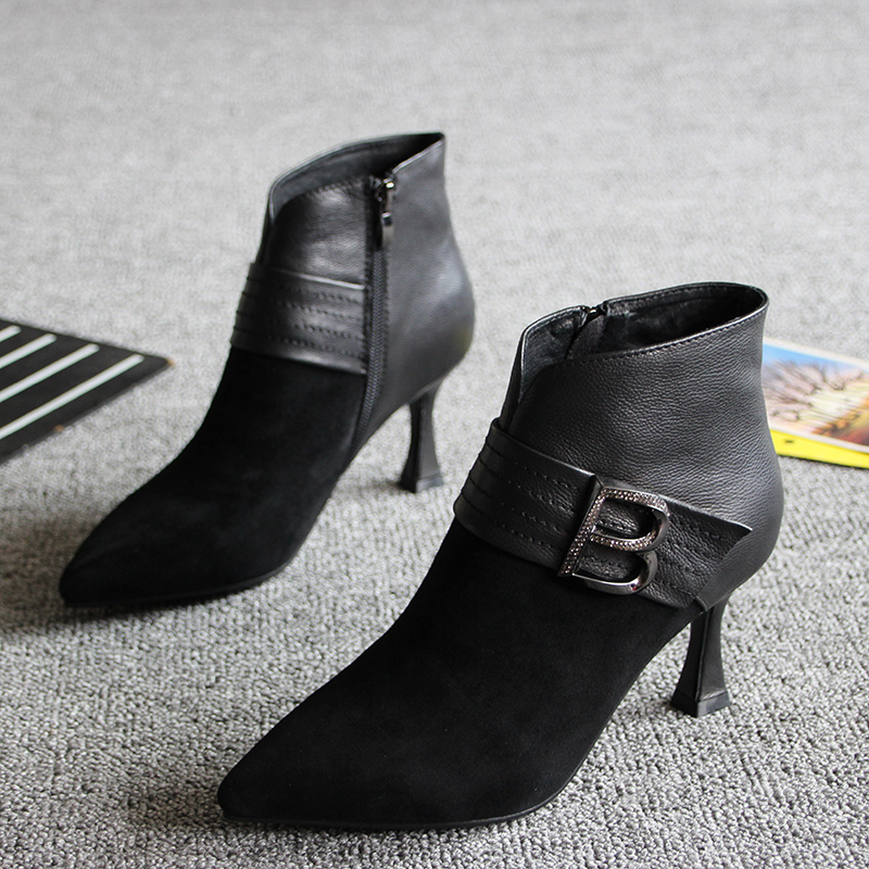 尖头女靴欧货高跟马丁靴