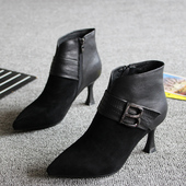 欧洲站2025秋季 真皮短靴女羊猄皮中跟尖头女靴欧货高跟马丁靴 新款