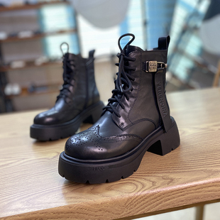 欧货马丁靴女英伦风2025秋冬新款真皮松糕厚底短靴女圆头加绒女靴