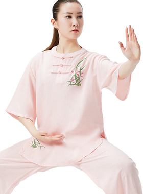 太极服2026新款夏季短袖棉麻印花
