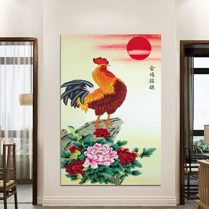 金鸡报晓挂画富贵吉祥客厅走廊玄关墙壁画动物大公鸡生肖鸡装饰画