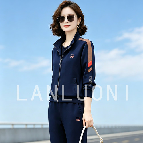 洋气妈妈春秋季运动服三件套装女
