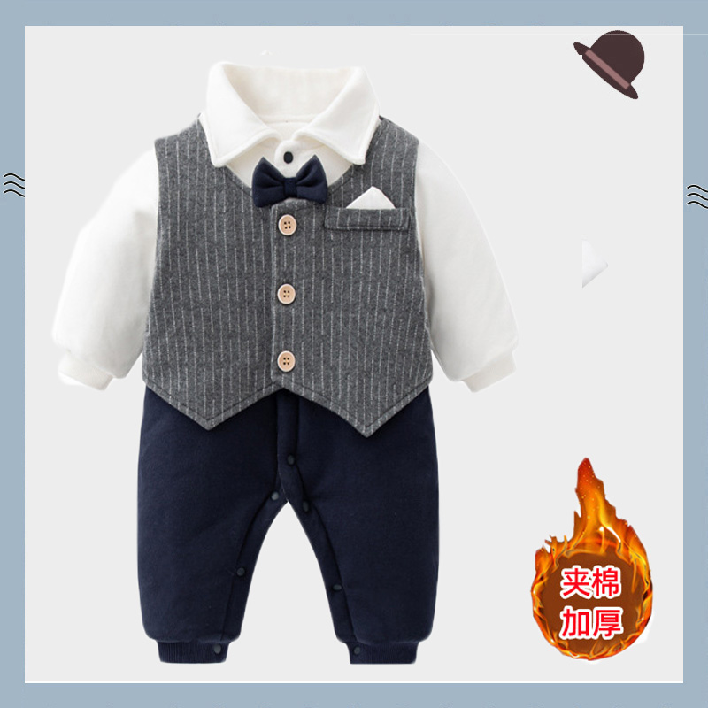 婴儿礼服连体衣纯棉秋冬小西装