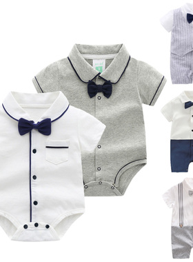 绅士满月服男宝宝包屁衣服婴儿三角哈衣夏装连体衣一周岁百天礼服