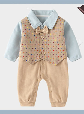 男孩绅士礼服秋冬季英伦宝宝外出服装周岁宴会小西装长袖爬服哈衣