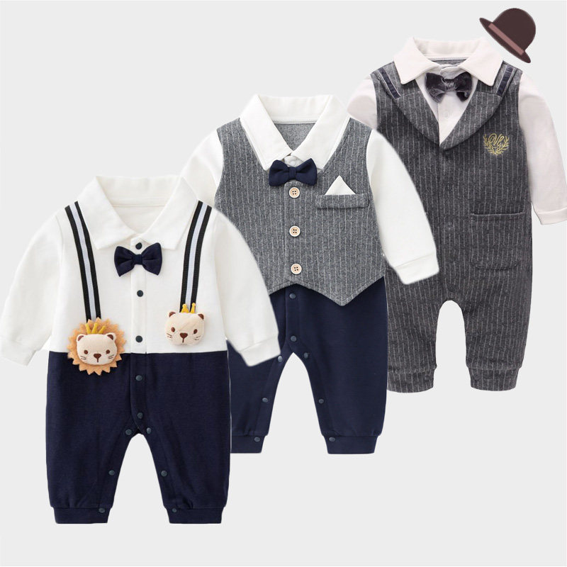 婴儿礼服绅士男宝宝衣服春装连体衣西装百天周岁春季婴幼儿小少爷