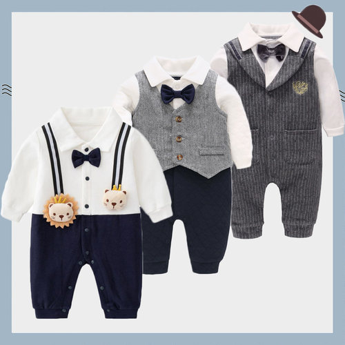 周岁绅士空气棉满月百天连体衣服