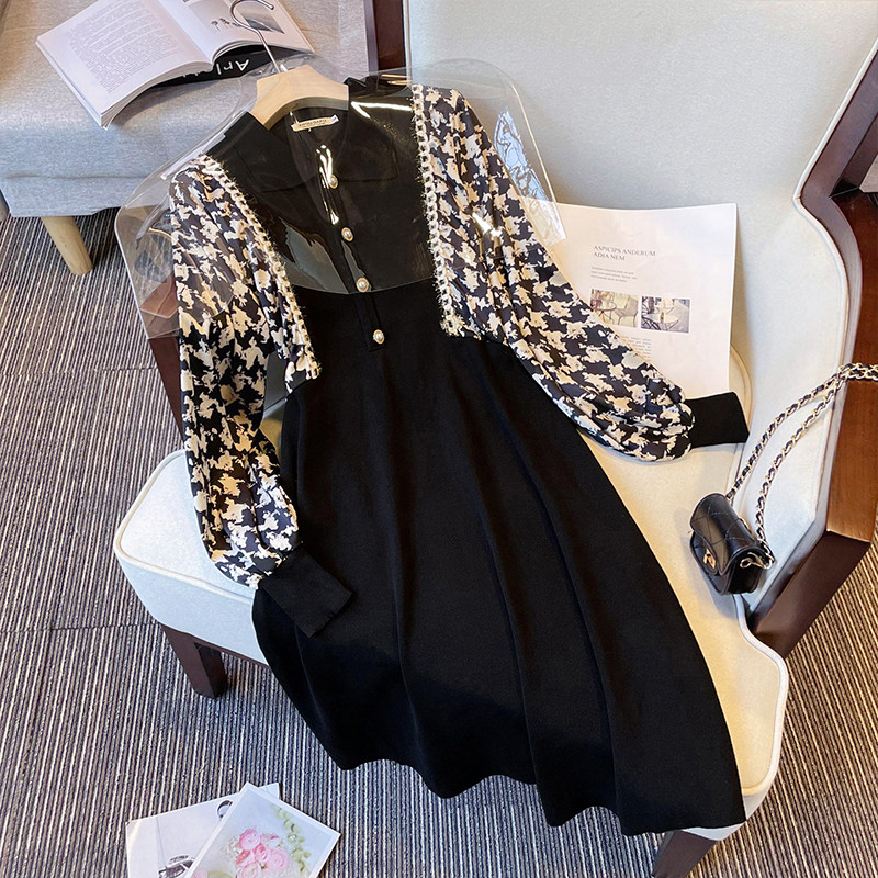 간호 복장 가을 겨울 긴팔 산후 지방 MM 중간 길이 스플 라이스 가짜 투피스 슬리밍 니트 나들이 간호 복장