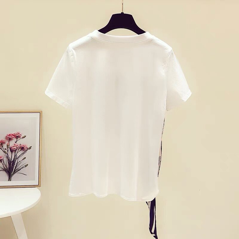 간호 티셔츠 여름 산후 복고풍 인쇄 나들이 패션 느슨한 서양식 간호 탑 라운드 넥 HOT MOM FASHION