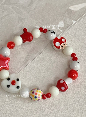 蘑菇出逃记｜原创小众设计可爱卡通马里奥米奇手套星星串珠手链