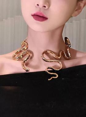 欧美极简不规则金属流线蛇形开口项圈项链女款小众独特锁骨链颈链