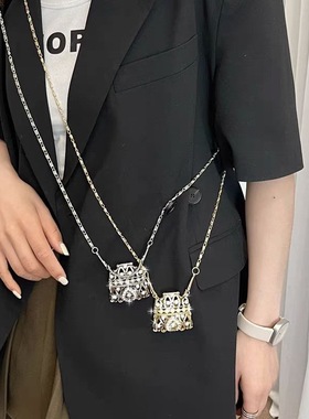 欧美复古轻奢高级感金属镂空闪钻迷你包包项链时尚气质斜跨身体链