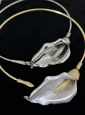 欧美复古轻奢气质金属滴油花朵花蕊项圈个性时髦冷淡风开口项链女