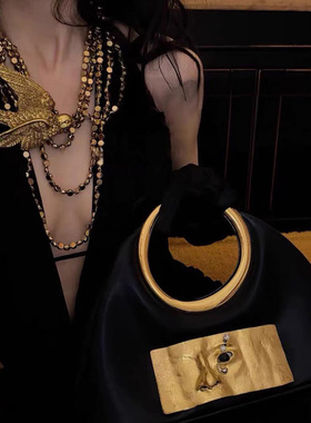 欧美重工复古时髦名媛风燕子多层串珠项链夸张高级感可拆卸锁骨链