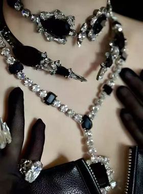 欧美复古重工华丽狐狸项链大宝石晚宴礼服配饰链轻奢锁骨链项圈女