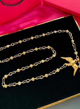 法式复古重工轻奢和平鸽橄榄枝挂扣项链锁孔拼接链条长款毛衣链女