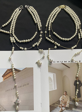 破碎珍珠土星项链不对称项链