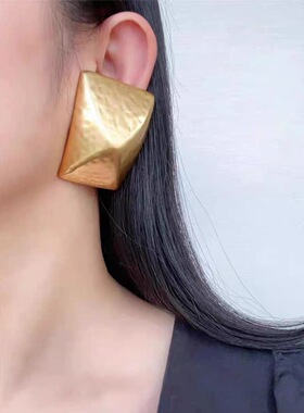 杨树林黄铜夸张立体方块空心耳环