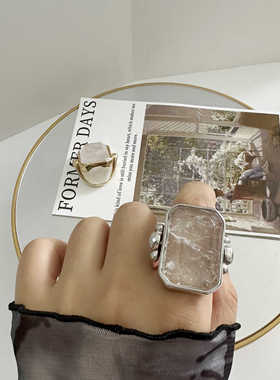 法国小众设计复古方形水晶戒指