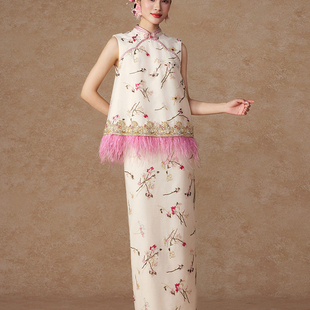 新中式 长 晨拍礼服女新娘高级感晨袍复古风花色气质国风敬酒服套装
