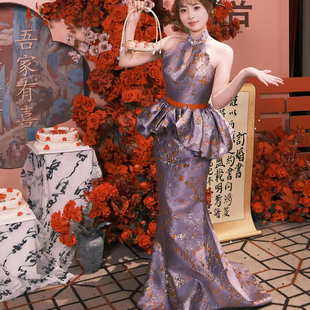 新中式晨拍礼服女新娘挂脖鱼尾礼服裙高级感敬酒服宴会晚装连衣裙