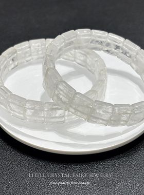 天然白水晶白幽灵方形手牌手链可diy原创水晶小众首饰女生礼物