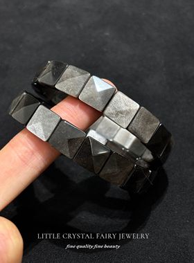 天然银曜石切面手牌排手链可diy原创水晶饰品礼物外贸小众首饰